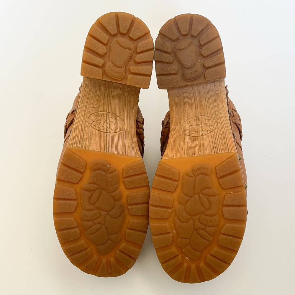 Kork Ease Tilly Clogs Tan Braided Leather Studded Heeled Slip On Wood Mules - Picture 7 of 12